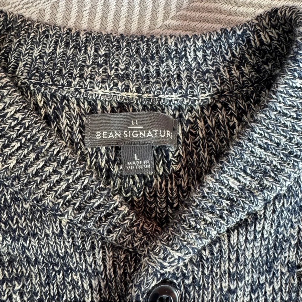 Men's L.L. Bean Signature Marled‎ Cotton Henley Sweater Cream Navy, Size L